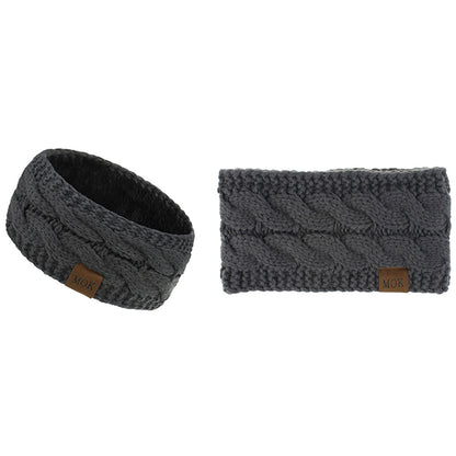 3 X Solid Colour Womens Knitted Fleece Lined Headbands Black Grey Navy