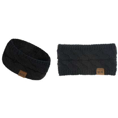 3 X Solid Colour Womens Knitted Fleece Lined Headbands Black Grey Navy