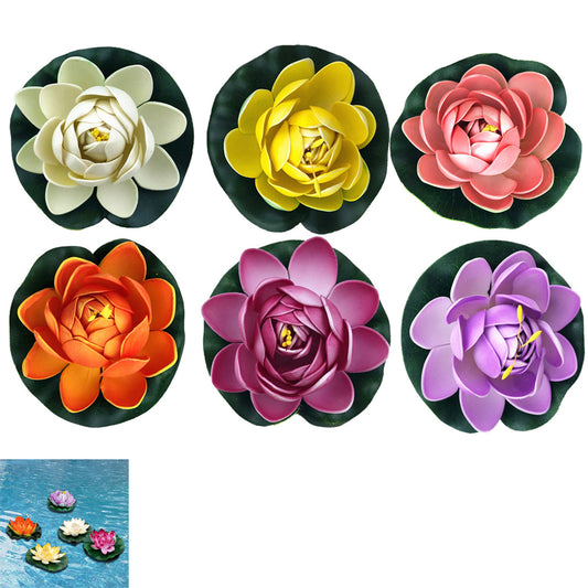 6pcs Artificial Floating Foam Lotus Flower Life Like Artificial Plants for Pond Home Decor-Orange and Pink and White and Rose and Purple and Yellow