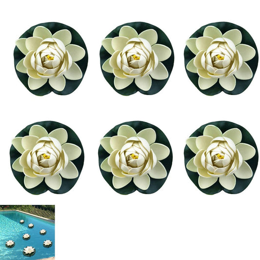 6Pcs White Artificial Floating Lotus Flowers Realistic Garden Pond Decoration