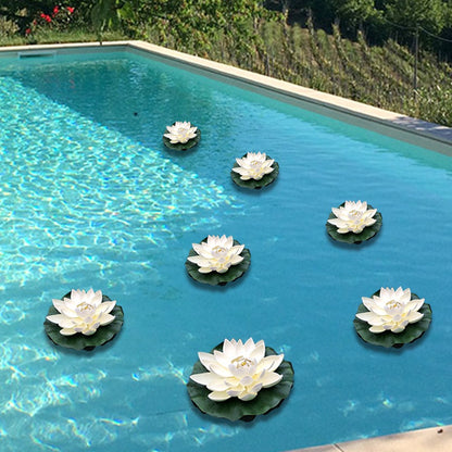 6Pcs White Artificial Floating Lotus Flowers Realistic Garden Pond Decoration