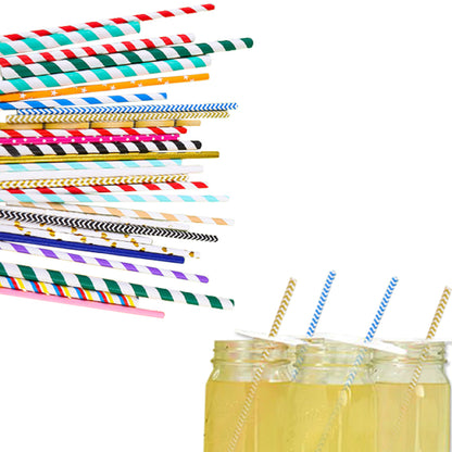 200Pcs Colourful Paper Drinking Straws Biodegradable Disposable Straws Randomly