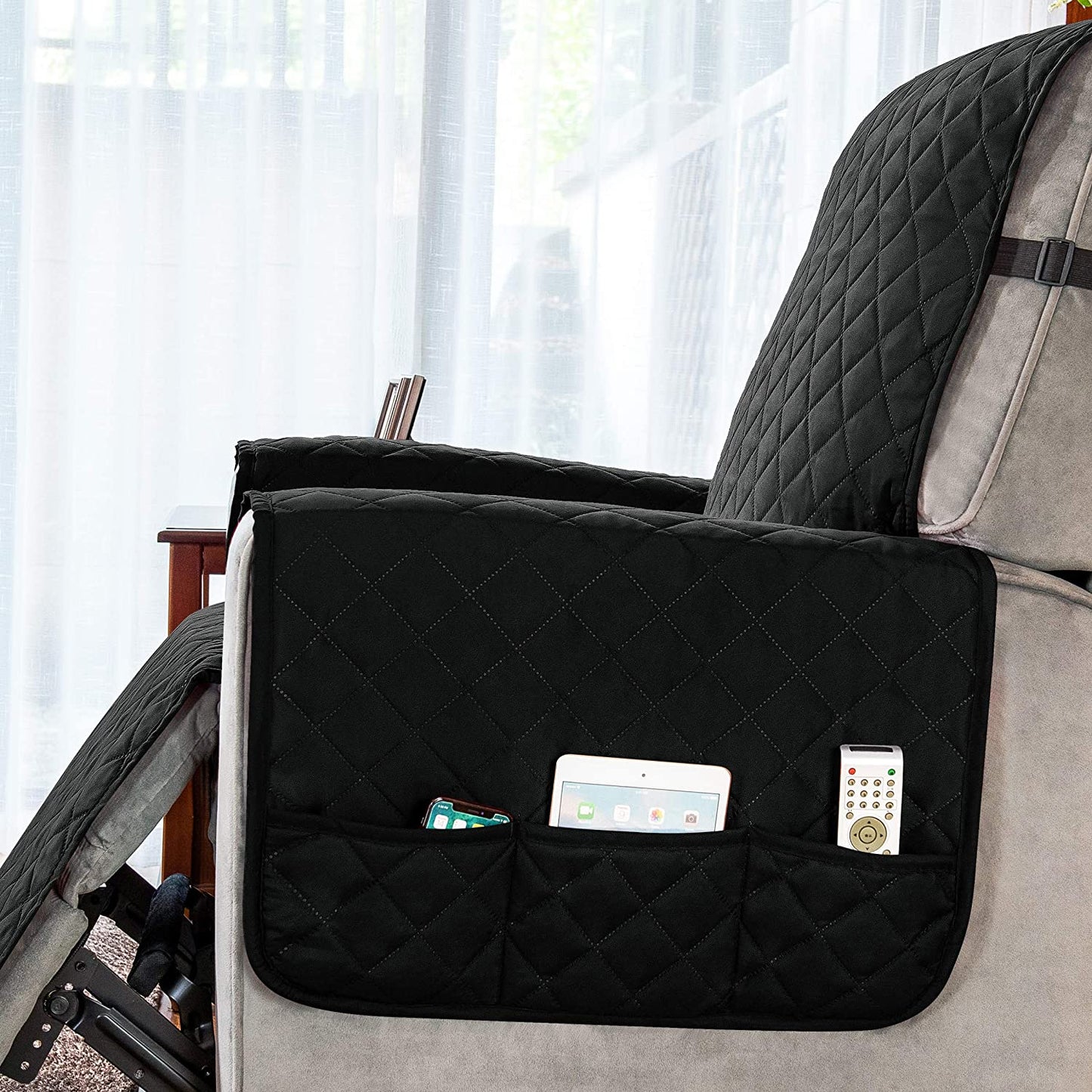 Sofa Cover Recliner Chair Cover Sofa Slipcover with Non Slip Strap Couch Protector -Black / Medium