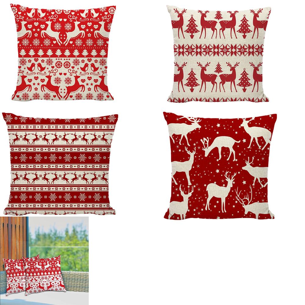 4pcs Christmas Pillow Covers Animal Deer Throw Pillow Case Cushion Cover Merry Christmas -Style1 and Style2 and Style3 and Style4