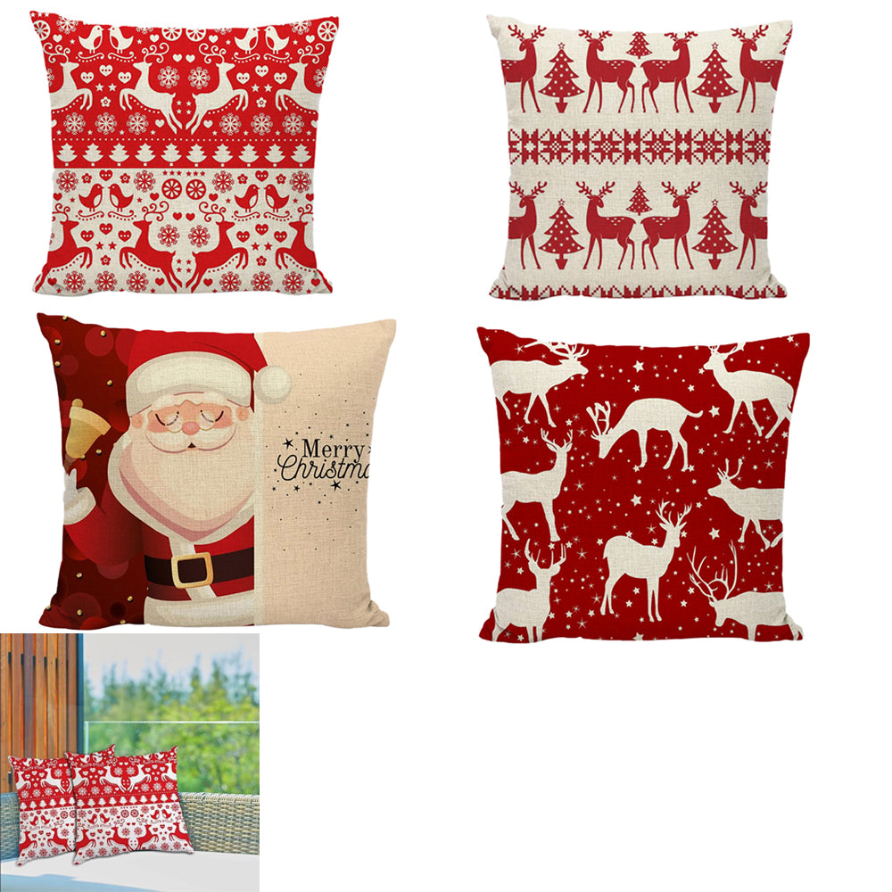 4pcs Christmas Pillow Covers Animal Deer Throw Pillow Case Cushion Cover Merry Christmas -Style1 and Style2 and Style4 and Style5