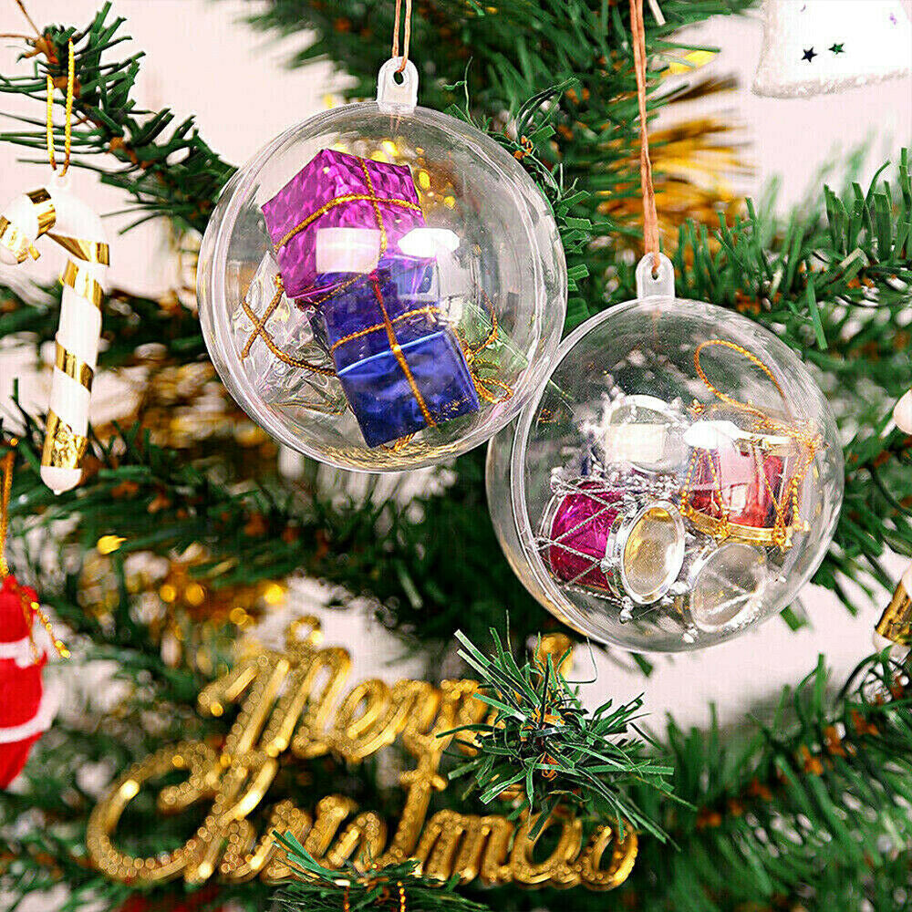 10 X 3CM DIY Fillable Christmas Ball Plastic Clear Xmas Tree Decor Ornament