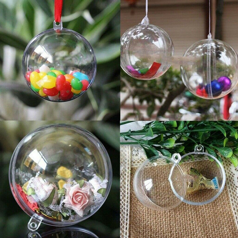 10 X 4CM DIY Fillable Christmas Ball Plastic Clear Xmas Tree Decor Ornament