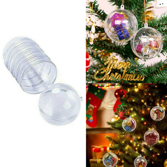 10pcs Clear Plastic Ornaments Christmas Balls for DIY Crafts Xmas Tree Hanging Decor -L
