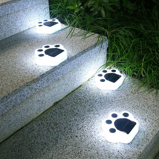 4 X White Solar Paw Print Light Paw Lamps Garden Yard Path Walkway Lighting