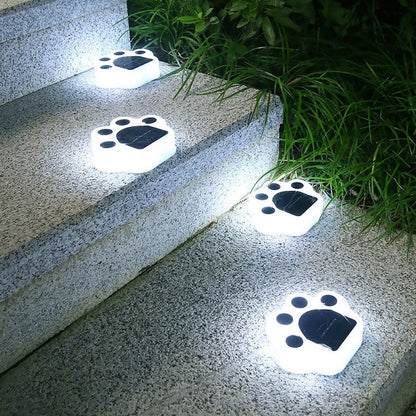 4 X White Solar Paw Print Light Paw Lamps Garden Yard Path Walkway Lighting