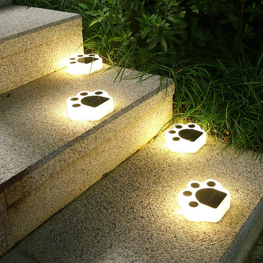 4 X Warm White Solar Paw Print Light Paw Lamps Garden Yard Path Walkway Lighting
