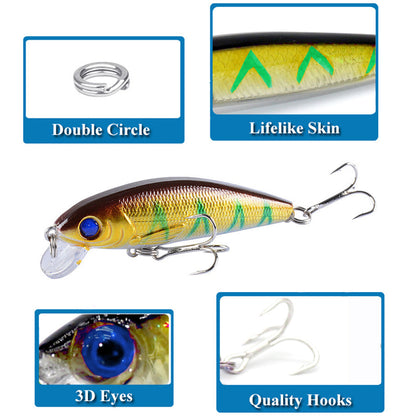 10pcs Floating Artificial Fishing Lure Bait Set with Box