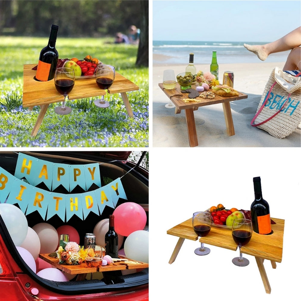 Portable Wooden Folding Square Picnic Table Outdoor Mini Wine Rack
