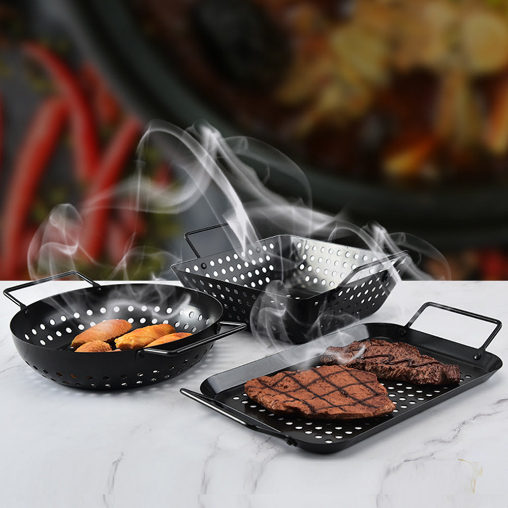 Non-stick Perforated Grill Basket with Handle BBQ Wok Food Holder