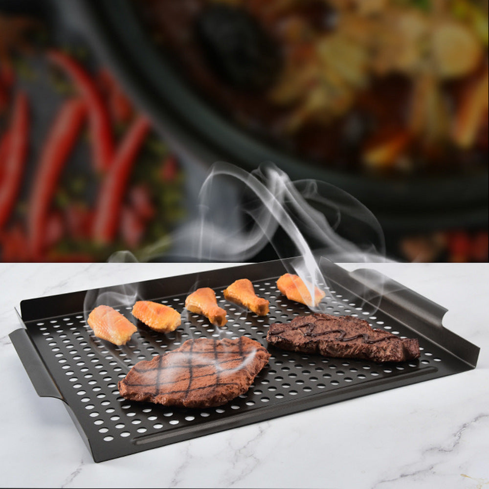 Rectangle Non-stick Perforated Grill Basket BBQ Wok Food Holder