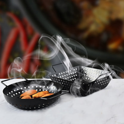 Non-stick Perforated Grill Basket with Handle BBQ Wok Food Holder