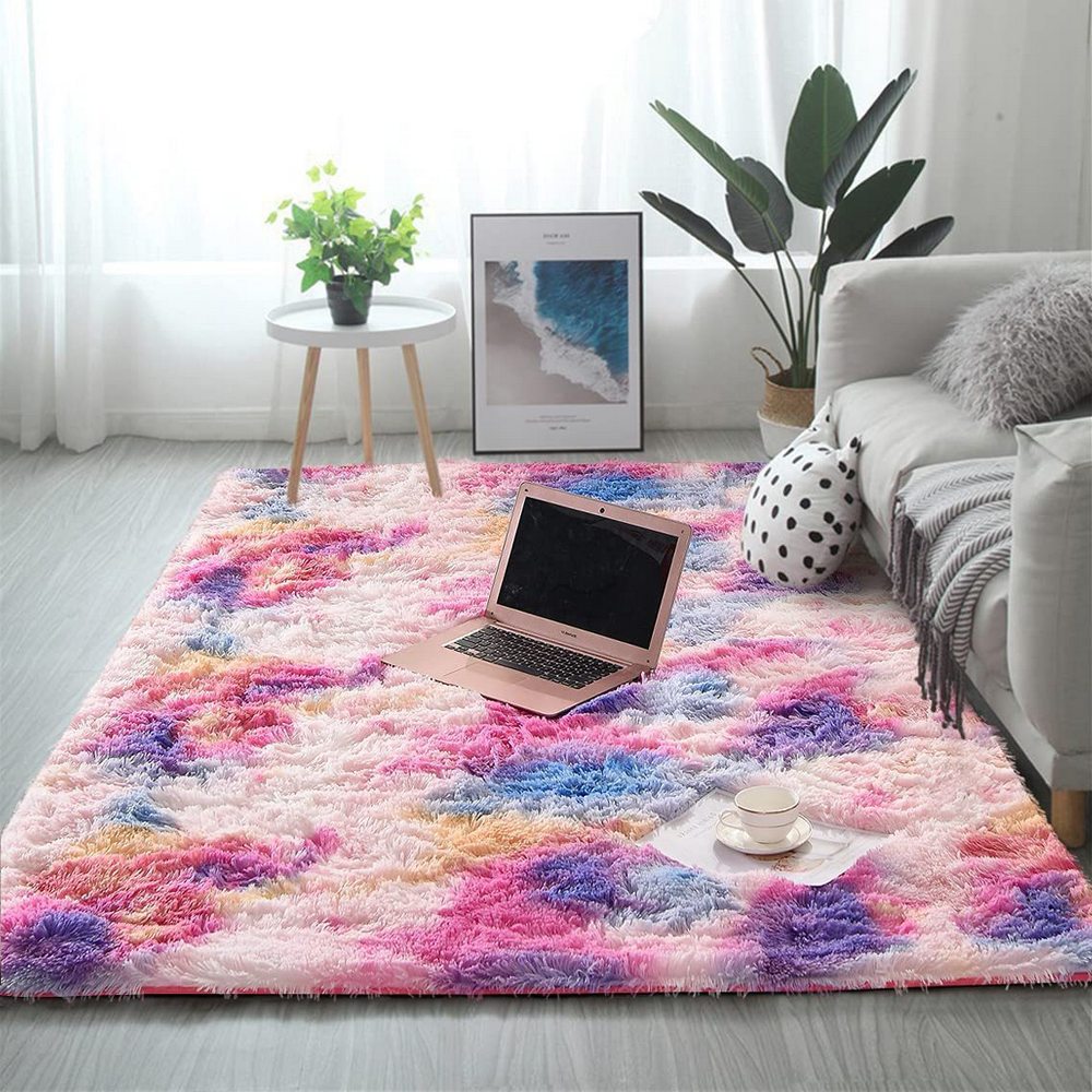 Rainbow Soft Rectangle Fluffy Plush Rug Home Decoration Carpet