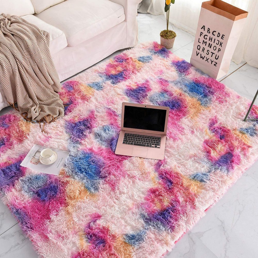 Rainbow Soft Rectangle Fluffy Plush Rug Home Decoration Carpet