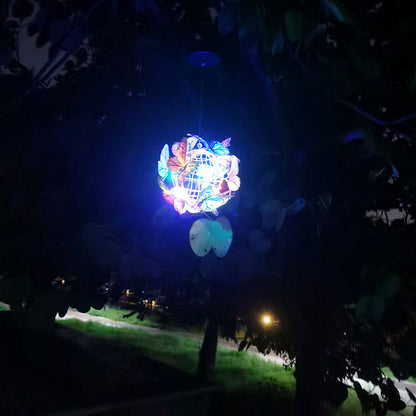 2 X Solar Butterfly Ball Hanging Lights Round Outdoor Garden Decor Pendant