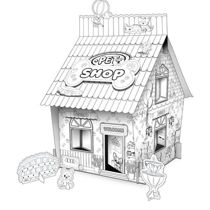 2 X Kids Pet Shop Christmas House DIY Doodle Cardboard Houses Art Craft Set