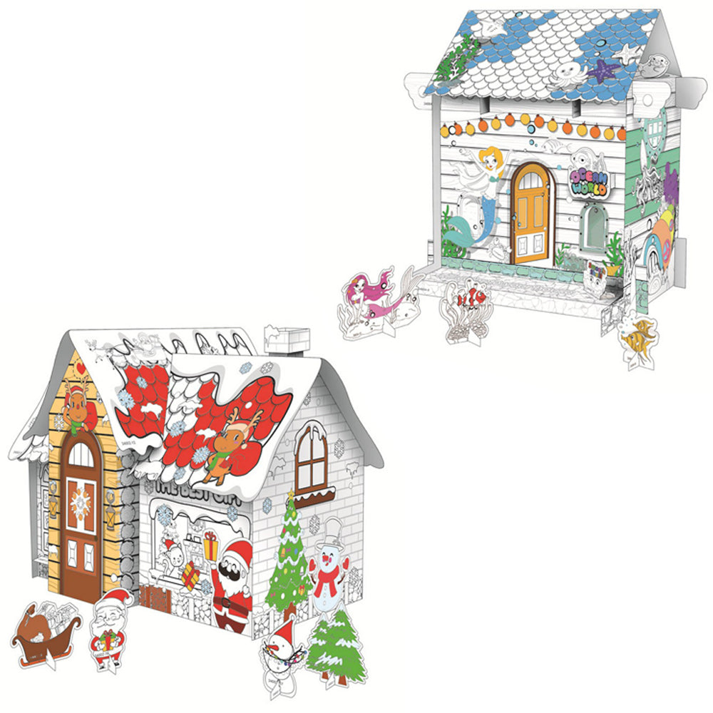 2 X Kids Underwater World Christmas House DIY Doodle Cardboard Houses Art Craft Set