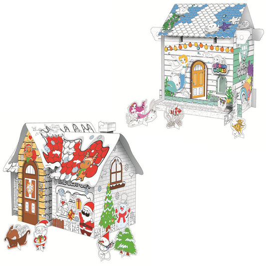 2 X Kids Underwater World Christmas House DIY Doodle Cardboard Houses Art Craft Set