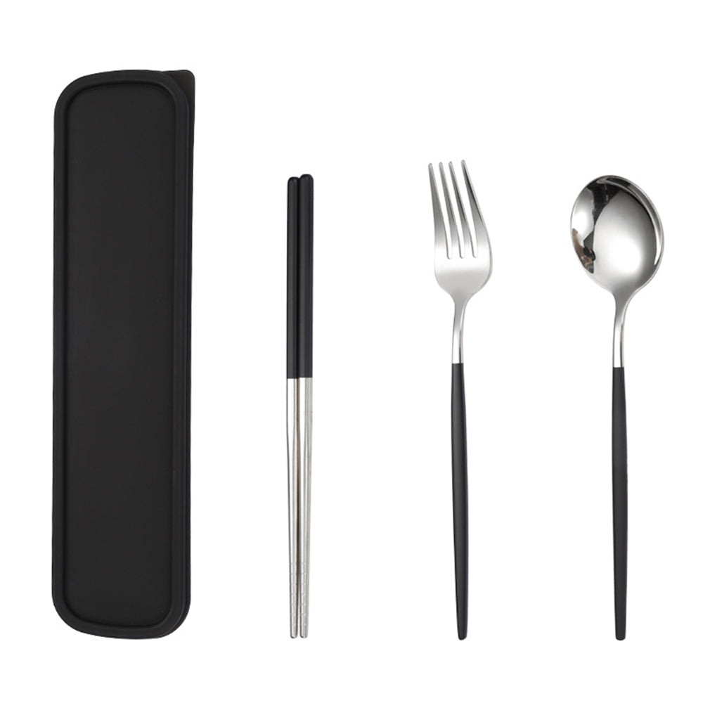 3Pcs/Set Portable Stainless Steel Cutlery Travel Set Chopsticks Fork Spoon