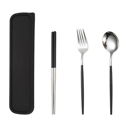 3Pcs/Set Portable Stainless Steel Cutlery Travel Set Chopsticks Fork Spoon