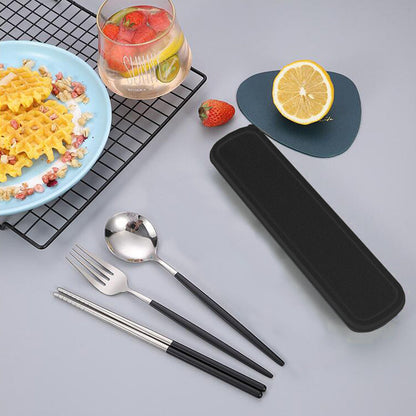 3Pcs/Set Portable Stainless Steel Cutlery Travel Set Chopsticks Fork Spoon