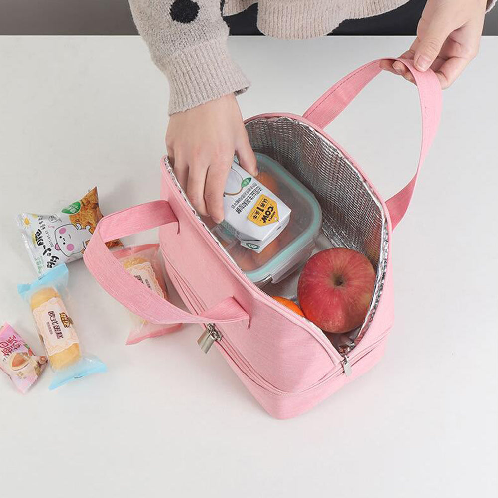 Double-layer Portable Lunch Bag Insulated Thermal Cooler Box