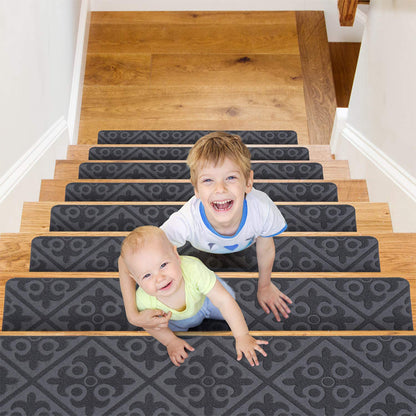 8Pcs Self-adhesive Cling Non Slip Carpet Stair Treads - Grey