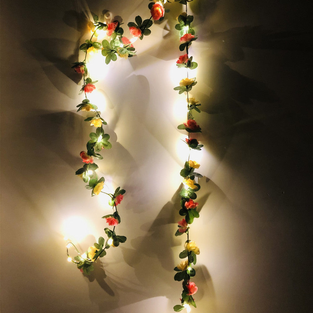 Fairy String Light Artificial Rose Flower Vine LED Light for Valentine Day Garden Wedding Decoration-Light pink