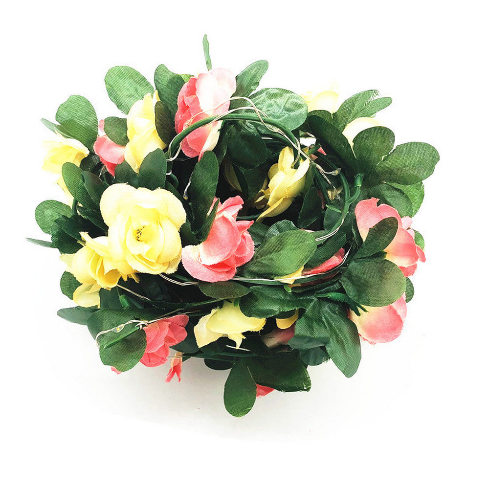 Fairy String Light Artificial Rose Flower Vine LED Light for Valentine Day Garden Wedding Decoration-Light pink