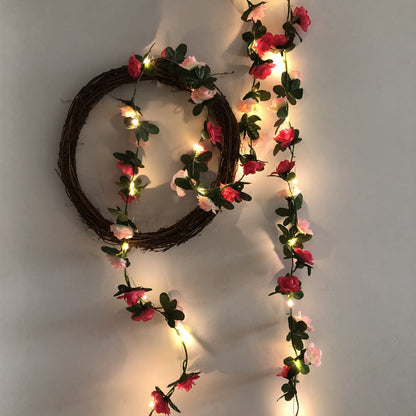 Fairy String Light Artificial Rose Flower Vine LED Light for Valentine Day Garden Wedding Decoration-Rose Red
