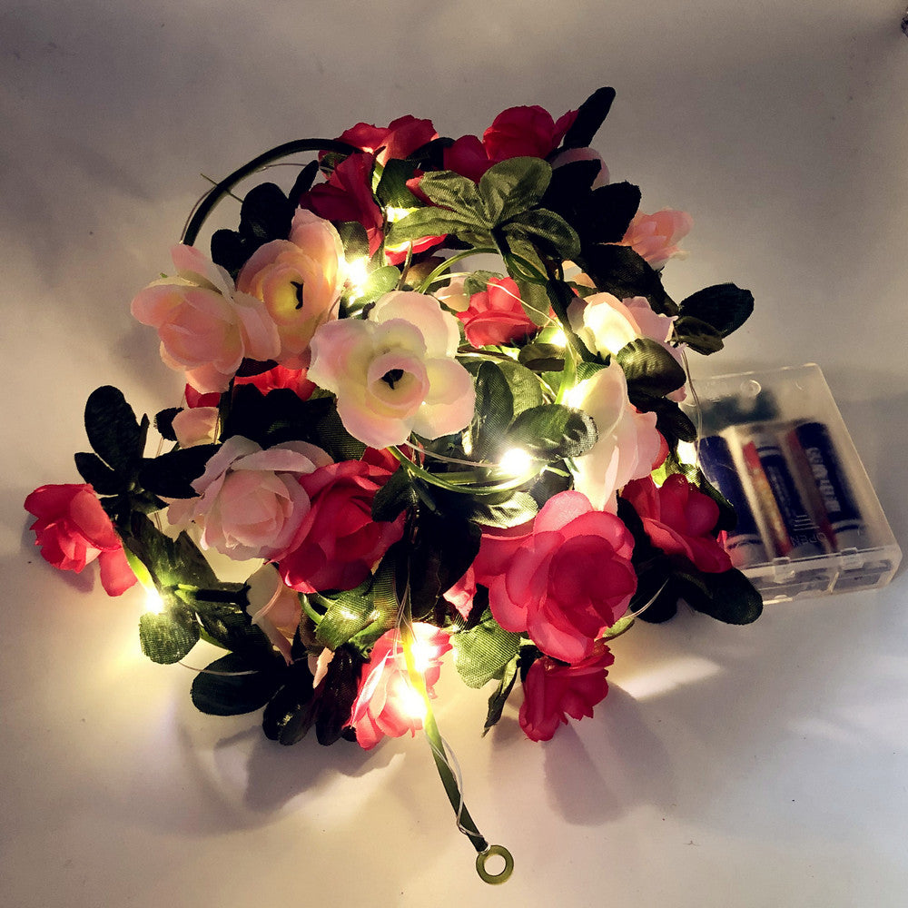 Fairy String Light Artificial Rose Flower Vine LED Light for Valentine Day Garden Wedding Decoration-Rose Red