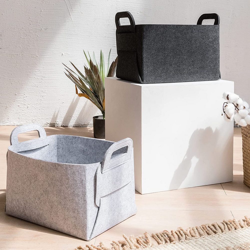 Collapsible Felt Storage Bin Storage Basket with Carry Handles