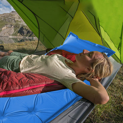 Splicable Automatic Inflatable Mat with Pillow Inflatable Camping Bed Blue