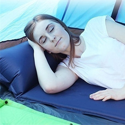 Splicable Automatic Inflatable Mat with Pillow Inflatable Camping Bed Blue