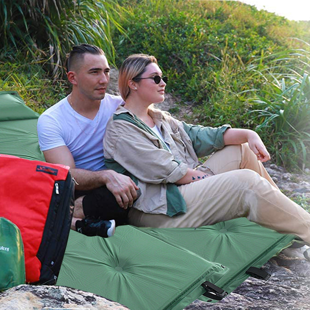 Splicable Automatic Inflatable Mat with Pillow Inflatable Camping Bed Green