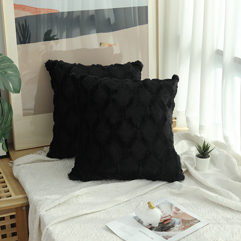 Pillow Cover 2X Plush Cushion Cover Pillowcase Throw Pillow Covers Pillowcase Sofa Home Decor -Black