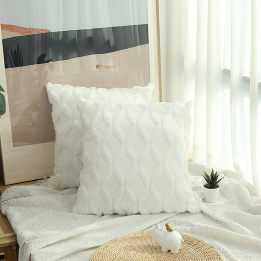 Pillow Cover 2X Plush Cushion Cover Pillowcase Throw Pillow Covers Pillowcase Sofa Home Decor -White