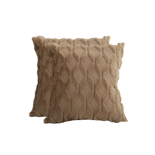 2 X Plush Cushion Cover Pillowcase Throw Pillow Covers Pillowcase - Light Coffee
