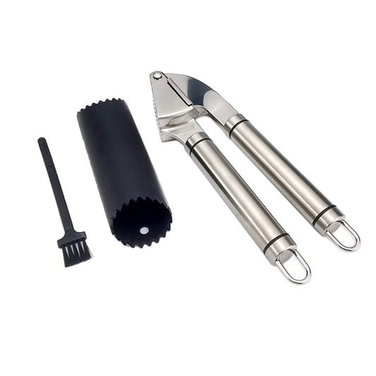 Stainless Steel Garlic Press Mincer Peeler Set Garlic Crusher