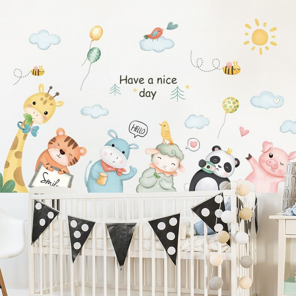 2X Self-Adhesive Tropical Rainforest Cartoon Animals Wall Sticker Home Decor