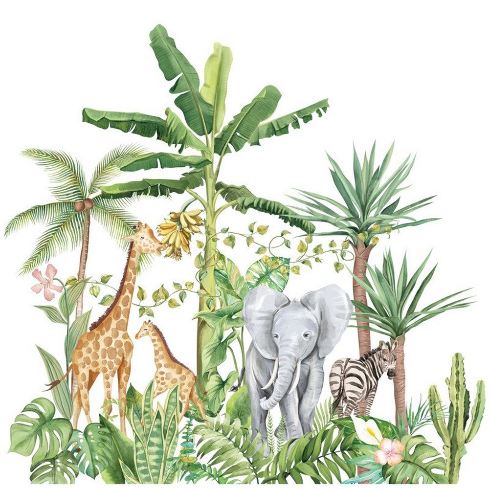 2X Self-Adhesive Tropical Rainforest Cartoon Animals Wall Sticker Home Decor