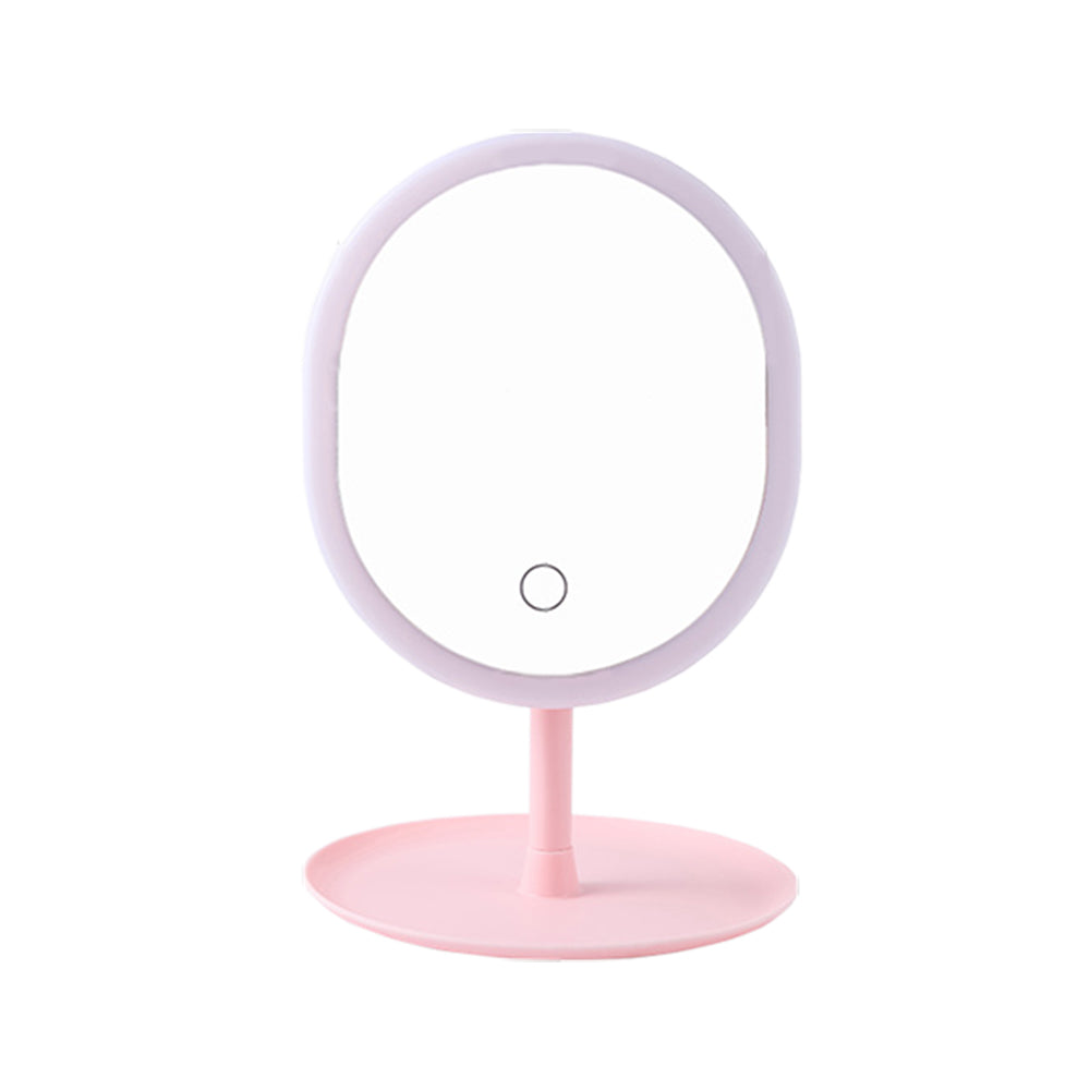 Rechargeable LED Light Desktop Makeup Mirror Vanity Touch Screen Dimming with Round tray