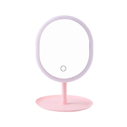 Rechargeable LED Light Desktop Makeup Mirror Vanity Touch Screen Dimming with Round tray