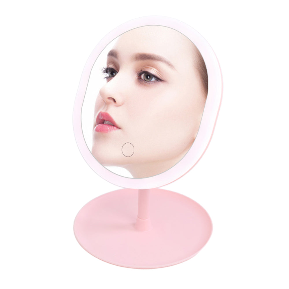 Rechargeable LED Light Desktop Makeup Mirror Vanity Touch Screen Dimming with Round tray