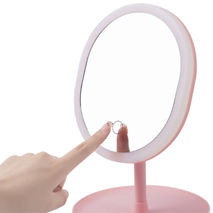 Rechargeable LED Light Desktop Makeup Mirror Vanity Touch Screen Dimming with Round tray