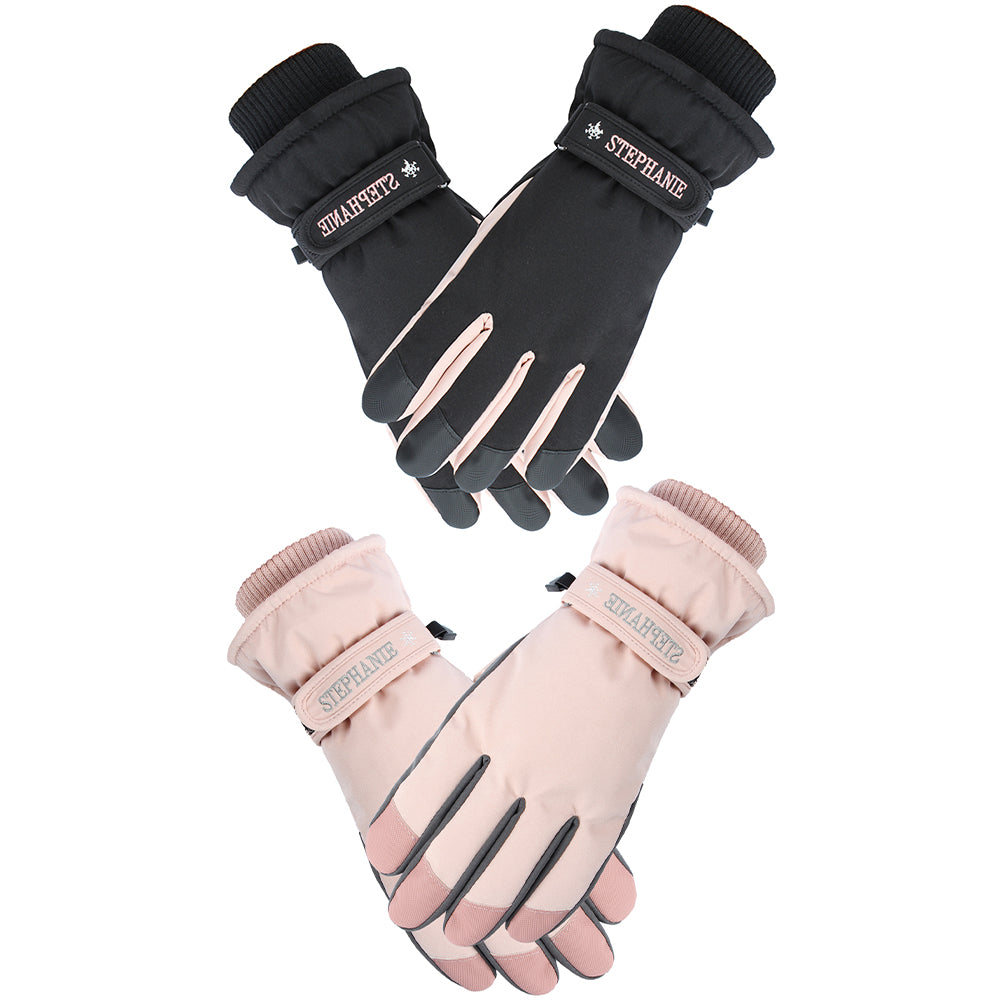 2 Pairs Women Snow Gloves Ski Gloves Thermal Touch Screen Gloves Black Pink